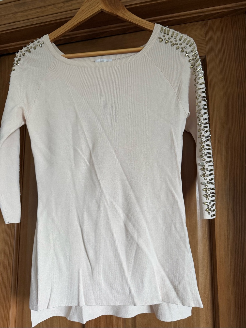 Cache Cream Studded Sleeve Knit Top